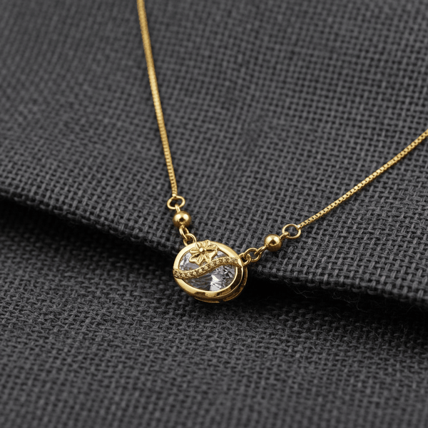 Tessara Gold-Plated White AD-Studded Clover Pendant