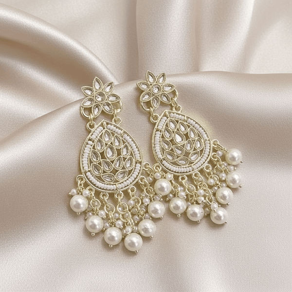 Tessara Silver-Plated Contemporary Pearl Drop Earrings in White