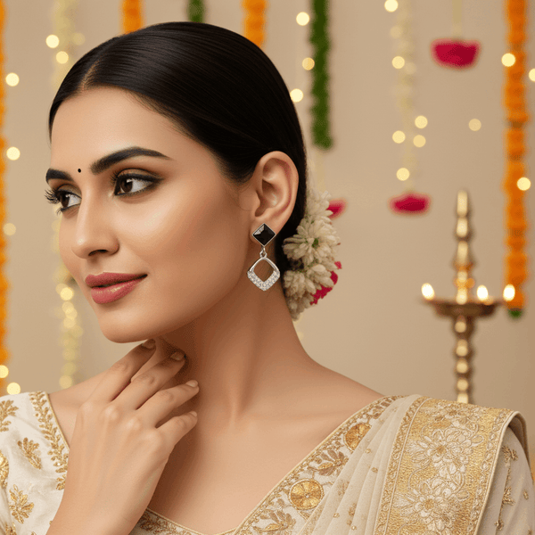 Tessara Sterling Silver Black Stone & Zirconia Drop Earrings