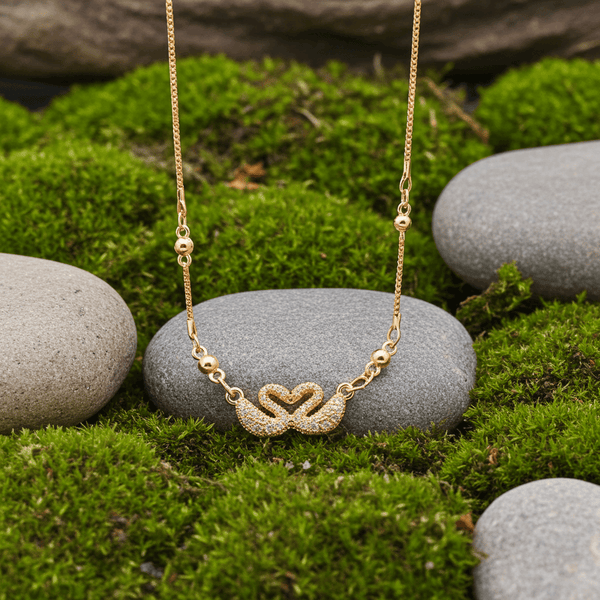 Tessara AD-Studded Swan Heart Necklace, Gold-Toned