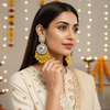 Tessara Silver-Toned Kundan Studded Drop Earrings with Yellow Beaded Drops