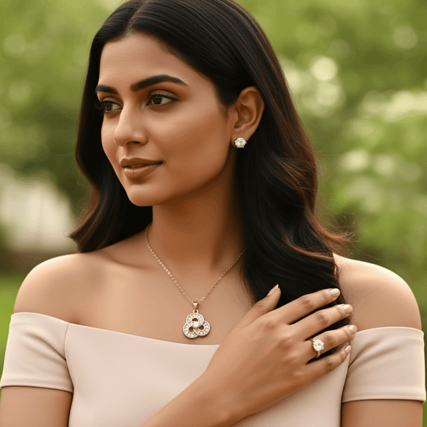 Tessara Rose Gold-Plated Zirconia Floral & Solitaire Set