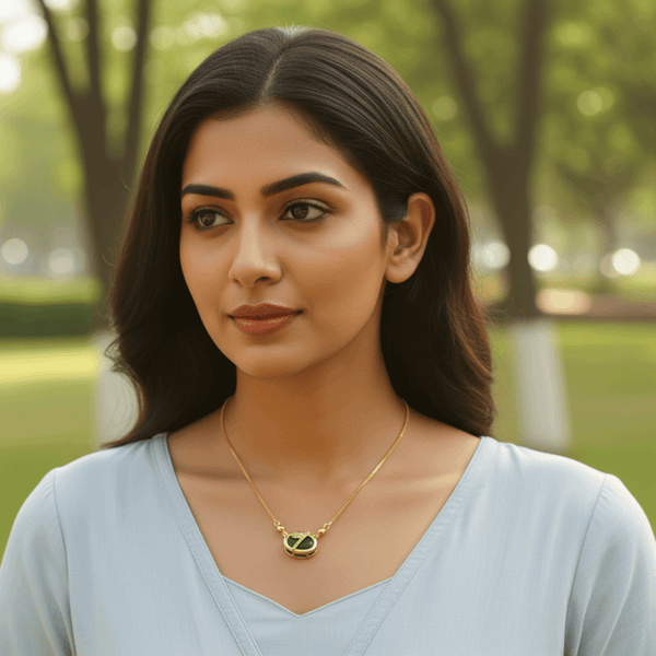 Tessara Gold-Plated Emerald-Toned & Floral Pendant