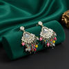 Tessara Gold-Plated Kundan Chandelier Earrings with Multicolor Beaded Tassels