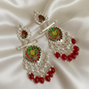 Tessara Silver-Plated Hand-Painted Meenakari Dangler Earrings with Red Beads