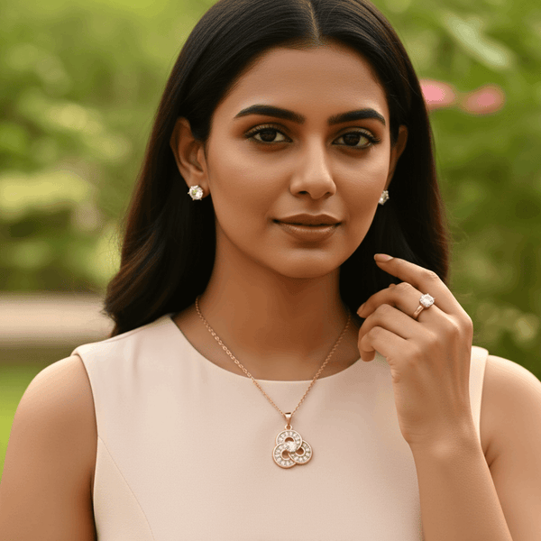 Tessara Rose Gold-Plated Zirconia Floral & Solitaire Set