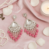 Tessara Silver-Plated Kundan Chandelier Earrings with Onion Pink Beaded Tassels