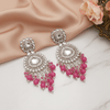 Tessara Silver Kundan Drop Earrings with Rani Pink Beads