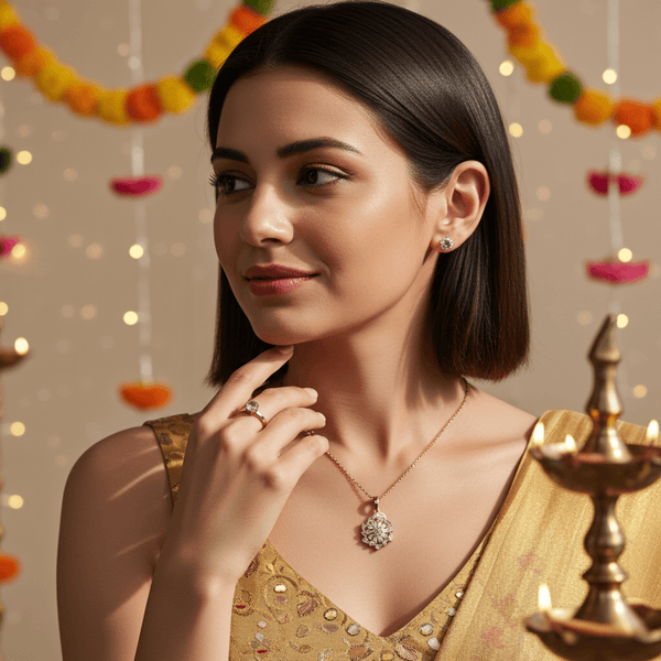 Tessara Gold-Plated Zirconia Floral & Solitaire Pendant Set