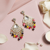 Tessara Gold-Plated Kundan Chandelier Earrings with Multicolor Beaded Tassels