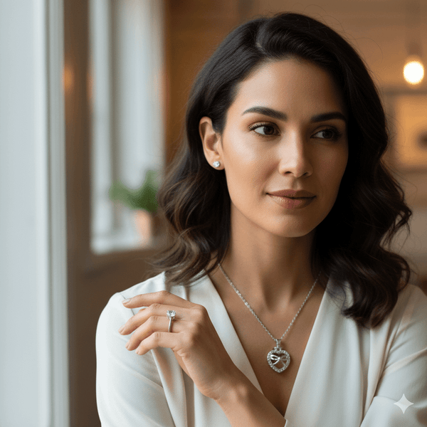 Tessara Silver-Plated Light Blue Heart Bow & Solitaire Pendant Set with Ring