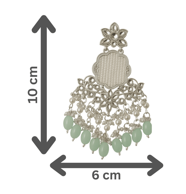 Tessara Silver Kundan Chandeliers with Sea Green Beads