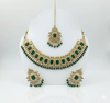 Tessara Gold-Plated Green & White Kundan Beaded Jewellery Set