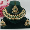 Tessara Gold-Plated Green & White Kundan Beaded Jewellery Set