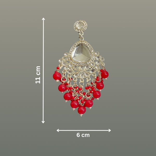 Tessara Silver-Plated Kundan Teardrop Earrings with Red Beaded Fringe