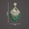 Tessara Silver-Plated Kundan Teardrop Earrings with Bottle Green Beaded Fringe