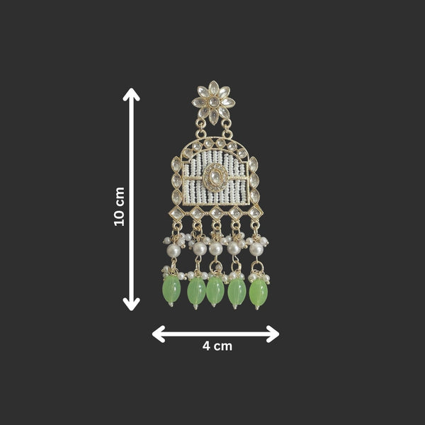 Tessara Gold-Plated Kundan Chandelier Earrings with Pista Green Beads