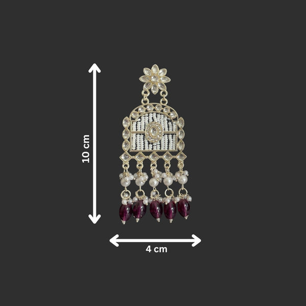 Tessara Gold-Plated Kundan Chandelier Earrings with Wine Beads