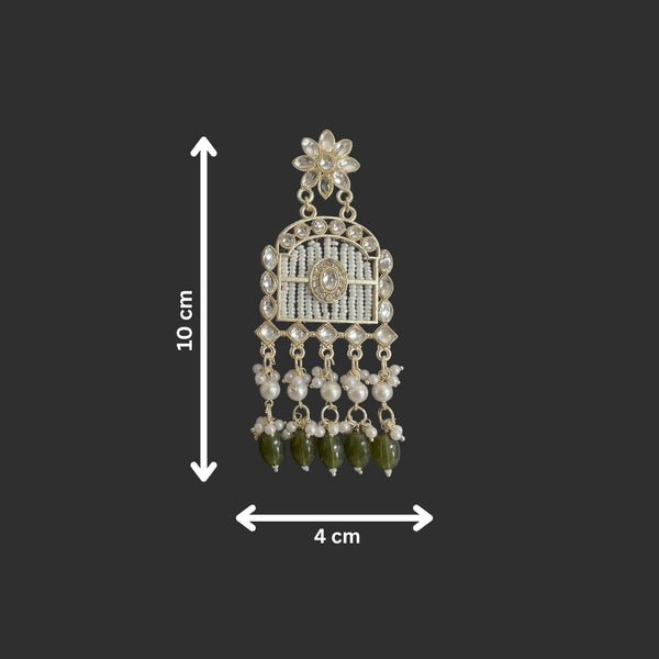 Tessara Gold-Plated Kundan Chandelier Earrings with Bottle Green Beads