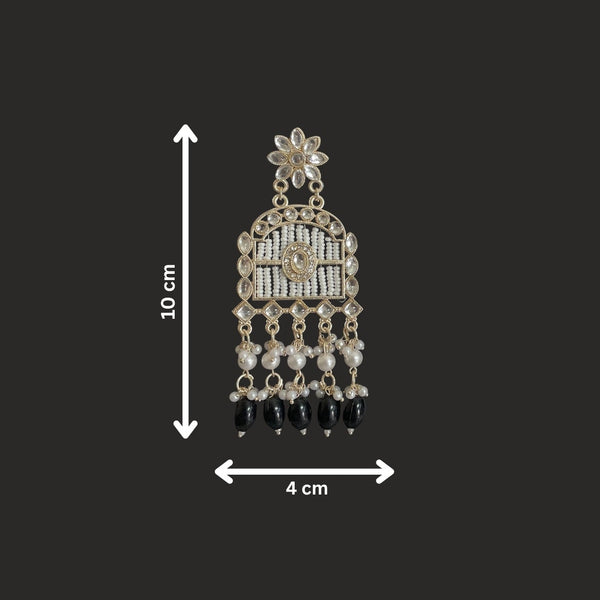 Tessara Gold-Plated Kundan Chandelier Earrings with Black Beads