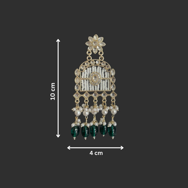 Tessara Gold-Plated Kundan Chandelier Earrings with Green Beads