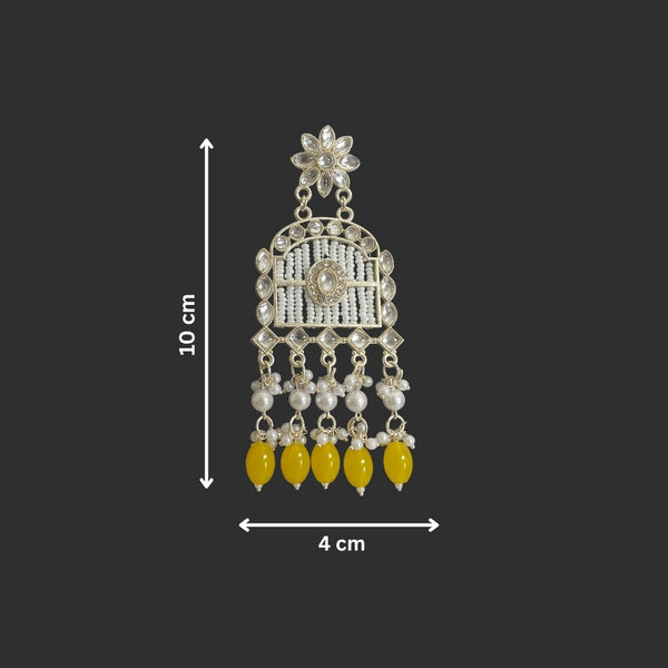 Tessara Silver-Plated Kundan Chandelier Earrings with Yellow Beads