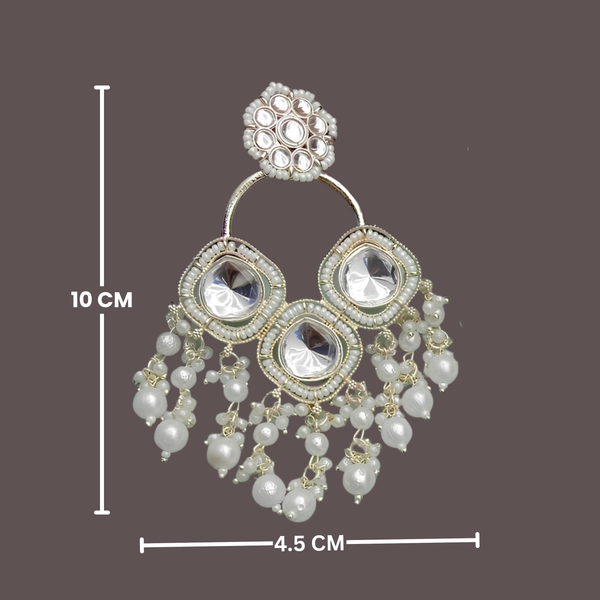 Tessara Silver Kundan & Pearl Chandelier Earrings in White