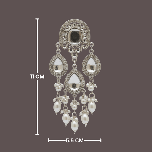 Tessara Silver-Plated Kundan & Pearl Teardrop Dangler Earrings in White