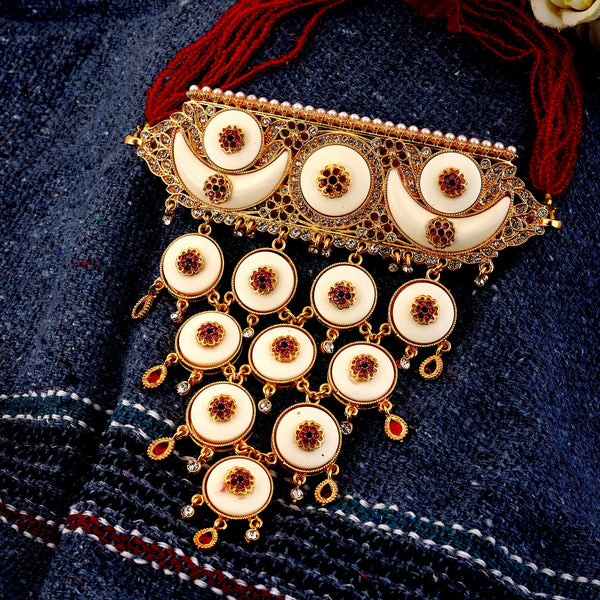 Tessara Meenakari Enamel Necklace, Red & Off-White