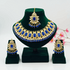 Tessara Gold-Plated Blue & White Kundan Beaded Jewellery Set