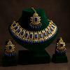 Tessara Gold-Plated Blue & White Kundan Beaded Jewellery Set
