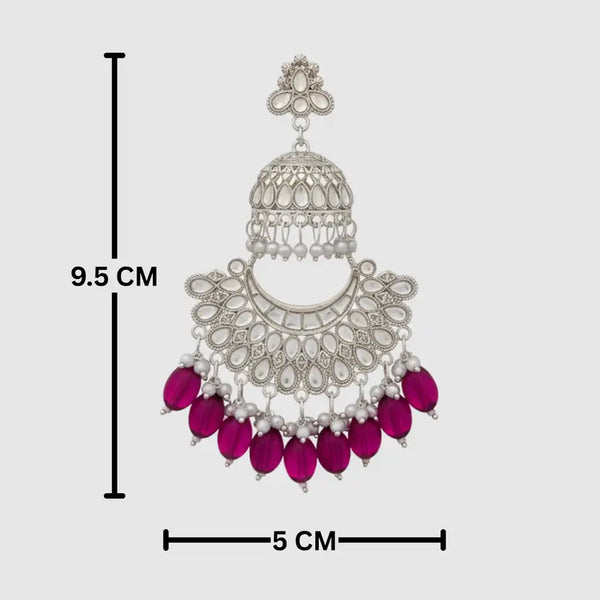 Tessara Silver Kundan Pearl Chandbali with Wine Beads