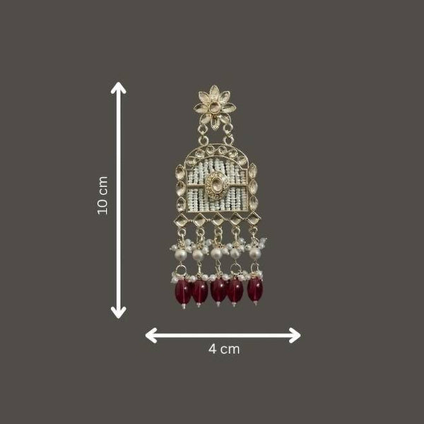 Tessara Gold-Plated Kundan Earrings with Maroon Beaded Tassels