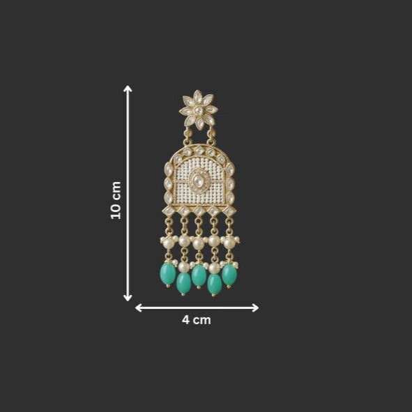 Tessara Gold-Plated Kundan Chandelier Earrings with Turquoise Beads