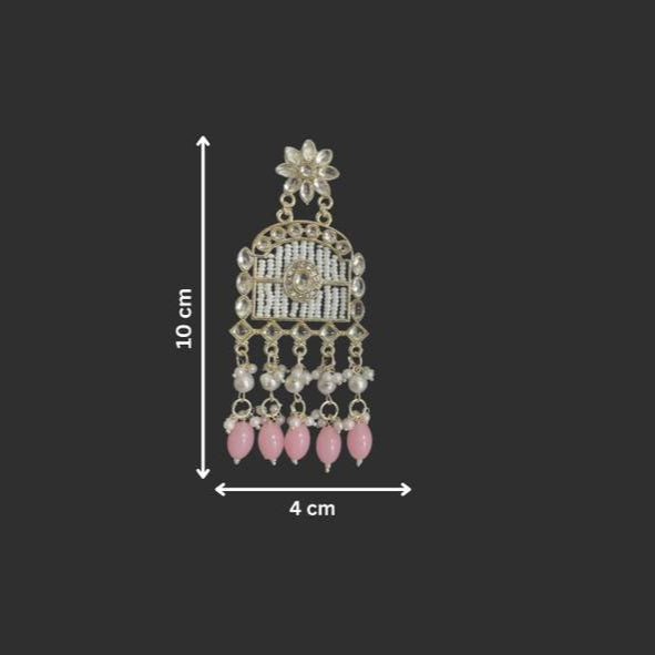 Tessara Gold-Plated Kundan Chandelier Earrings with Baby Pink Beads