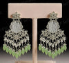 Exquisite Kundan Chandelier Earrings with White & Green Beads -by Tessara