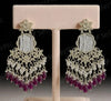 Elegant Kundan Chandelier Earrings with White & Wine Beads-by Tessara