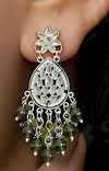 Silver-Plated Kundan Earrings with Bead Danglers -by Tessara