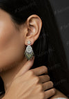 Silver-Plated Kundan Earrings with Bead Danglers -by Tessara
