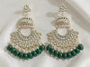 Polki Chandbali Earrings with Emerald Green Drops -by Tessara