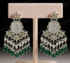 Kundan Earrings with Elegant Green Bead Drops -by Tessara