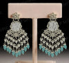 Traditional Kundan Earrings with White Pearls & Sky Blue Bead Drops-by Tessara