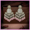 Elegant Kundan Chandelier Earrings with White & Pink Beads-by Tessara