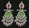 Elegant Festive Earrings with Pink, Green & Pearl Detailing-by Tessara