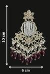 Elegant Kundan Chandelier Earrings with White & Wine Beads-by Tessara