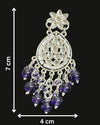 Silver-Plated Kundan Chandelier Earrings with Purple Beaded Drops and Floral Top -by Tessara