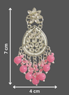 Pink Beaded Kundan Earrings with Silver Finish-by Tessara