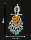 Silver-Plated Jhumka Earrings with Aqua Beads & Kundan Work -by Tessara