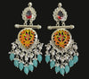 Silver-Plated Jhumka Earrings with Aqua Beads & Kundan Work -by Tessara
