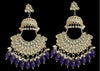 Gold-Plated Kundan Chandbali Earrings with Pearl & Purple Beads -by Tessara